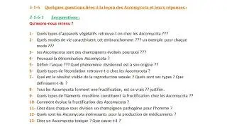 .Quelques questions li&eacute;es &agrave; la le&ccedil;on des Ascomycota
