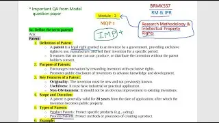 BRMK557 Module 3 Important QP & Model Answers |Intellectual Property Rights #vtu #brmk557 #vtu5thsem