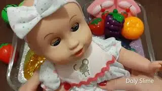 MIXING BABY SLIME WITH FRUITS IN GOLD AND SILVER SLIME MADE AT HOME-DOLY SLIME MIXING (ASMR) #ASMR
