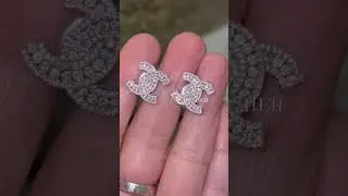 Double C Design White Diamond Micro Pave Stud Earrings