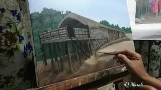 Painting in Acrylic, Traditional House of Garos (Sadolbra, west Garo Hills)