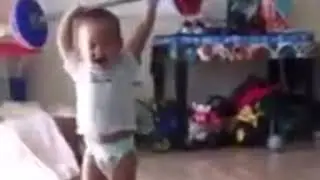 Baby lifting weight then SCREAMS