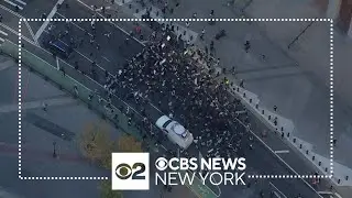 Pro-Palestinian demonstrators march to Foley Square from Brooklyn