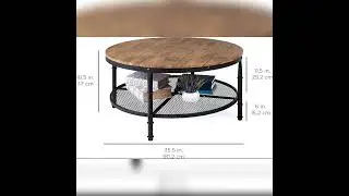 Coffee Table 2-Tier Round Industrial Wood Steel Metal Storage Shelves Furniture