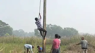Tilted extension electric pole straightening#double#circuit#11kv#lines