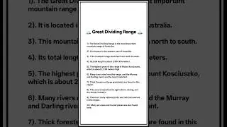 The Great Dividing Range|| 10 Lines On The Great Dividing Range
