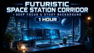 Futuristic Space Station Corridor Ambience | Deep Focus & Study Background (1 Hour)