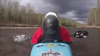 5 Kayaks on the Chatanika river in Alaska