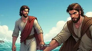 Jesus walk towards disciples while storm at sea