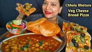 Eating Veg Food || Street Style Chole Bhature 🤤 Bread Pizza 🍕 Mix Veg Salad 🥗