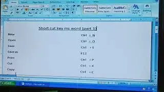 short cut key of ms word