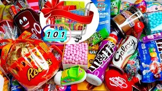 New Yummy 101 candies opening M&M&rsquo;s Galaxy chocolate drink Reese&rsquo;s cups Hershey kinder cubes & more