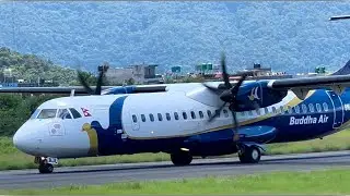 Buddha Air ATR-72 take off from Pokhara Airport, Nepal.