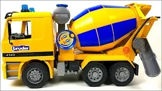 BRUDER MIGHTY MACHINE CEMENT TRUCK ON THE JOBSITE WITH REAL WATER & WORKING BARREL - UNBOXING