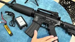 ปืนบีบีกันไฟฟ้า รุ่น m4a1 036 ยิงแรง ยิงไกล ปรับ hopup บอดี้โลหะ #ปืนของเล่น #bbgun #airsoftgun