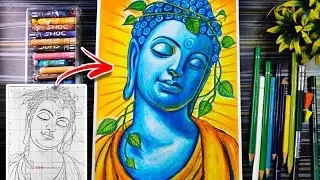 Gautam Buddha Drawing, Lord Buddha Drawing With Oil pastel, Buddha purnima drawing Tutorial
