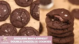 Eggless Wholewheat Double Chocolate Cookies sweetened with Jaggery! Crispy edges & molten chocolate
