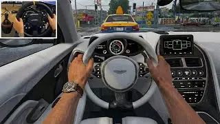 GTA 5 - Realistic Taxi Uber Job | Aston Martin DBS 770  | POV Drive | Steering Wheel Gameplay