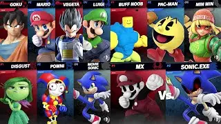 Movie Sonic vs Pomni vs Disgust | Mario and Luigi vs Goku and Vegeta | Super Smash Bros Ultimate