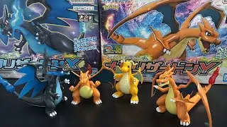 (Poke Plamo) Unbox Model Kit Pokemon Charizard and Dragonite, Mega Charizard X and Y - Bandai