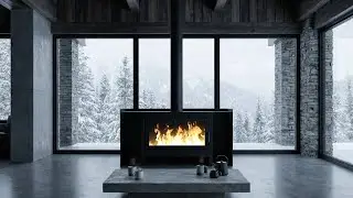 Cozy Winter Cabin Fireplace | Snowy Forest Views & Modern Interior Design❄️🔥