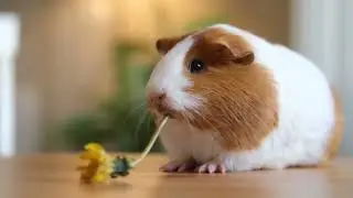 Guinea Pig Eating a Dandelion