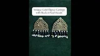 Antique Gold Filigree Earrings with Black & Pearl Beads🥳 #antiquejewelry#earrings #trendingjewellery