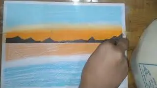 Simple oil pastels sunset landscape painting/ for beginners step by step 