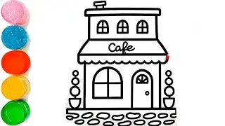 How to Draw a Cafe for Kids | Draw a Cute Caf&eacute; Step by Step | Coffee Cafe House Drawing | Cake