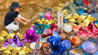 Great Finding Natural Gold, Diamond Amethyst. Diamonds, Quartz Crystal at the gold zone