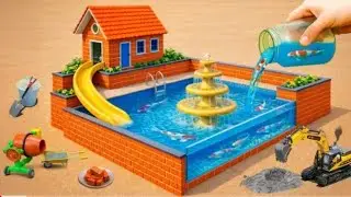 DIY Mini Brick House With Slide, Fountain & Clear Water Pool | @MinMinTractor