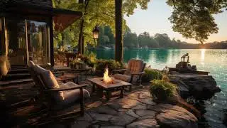 Peaceful Ambient by the Lake | Lakeshore Water Sounds, Birdsongs and Crackling Fireplace help Relax
