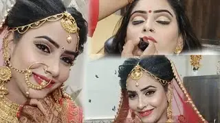Full cut crease Bridal makeup tutorial with kryolan Derma in hindi double border dupatta setting