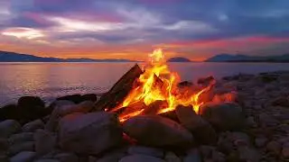 Tranquil Fire Sounds 🔥Bonfire by the Mountain Lake for Sleep💤 Ambience - Studying 📚 Relaxing 
