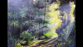 How to paint Shining Forest with acrylic. #art #acrylicscenery #painting #acrylicpainting #drawing 
