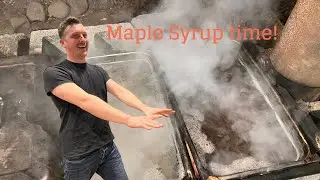 Boiling Maple syrup 2022 in the old sap house.
