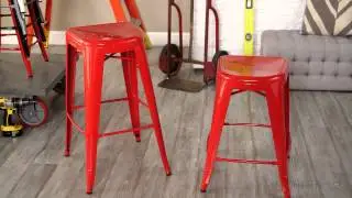 Red Square Front Metal Bar Stools - 2 Piece - Product Review Video
