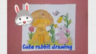 How to draw rabbit scenery step by step🐇||rabbit drawing scenery easy||how to draw beautiful scenery