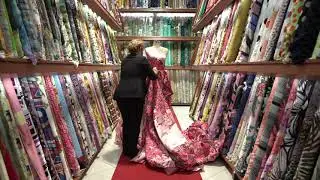 Printed Silk Fabrics in Miami - Floral Fabric pinned on a Mannequin