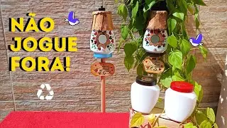 Como fazer uma linda CASINHA para PÁSSAROS com POTE de CREME (cabelo) e cascas de árvore