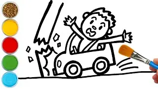 Drawing a Car Accident / Coloring Pages & Watercolor Painting for Children