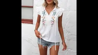 Sweetheart Flutter Sleeve Embroidered Blouse - Floral V-Neck Top