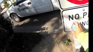CH Graffiti Removal Example Removing Graffiti from Street Signage Patented Aerosol Spray Product