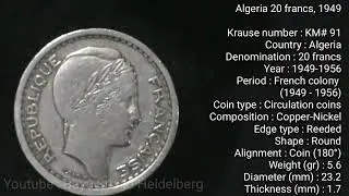 Coin Algeria&nbsp;20&nbsp;francs 1949