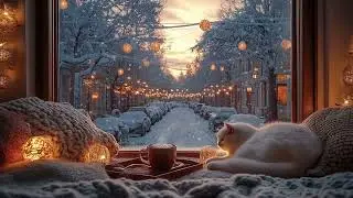 Gentle Piano & White Cat 🐾🎹 | Snowy Winter Window for 3 Hours | Relaxing Sleep Study Work Calm