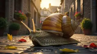 A large snail is crawling and moving
