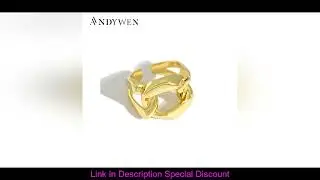 ANDYWEN 2020 925 Sterling Silver Gold Large Geometric Resizable Chain Rings Women Big Adjustable Fa