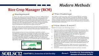 SOIL2: MODERN APPROACHES IN EVALUATING SOIL FERTILITY AND RECOMMENDATION: (A) Rice Crop Manager(RCM)