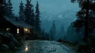 Inside a Cozy Cabin During Thunderstorm | Rain on Roof & Waterfall Sounds