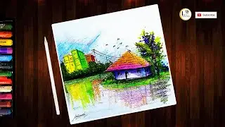 Scenery Drawing ✍ | Nature/Tree/House Drawing | ASMR | oil pastel drawing | Easy drawing | speed art